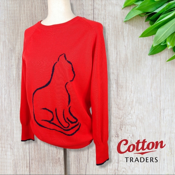 Cotton Traders Women's Red Cat Graphic Sweater Size 10 - Picture 2 of 15